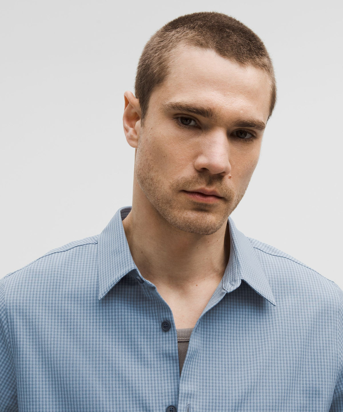 Gingham Check Washed Denim Heathered Club Blue