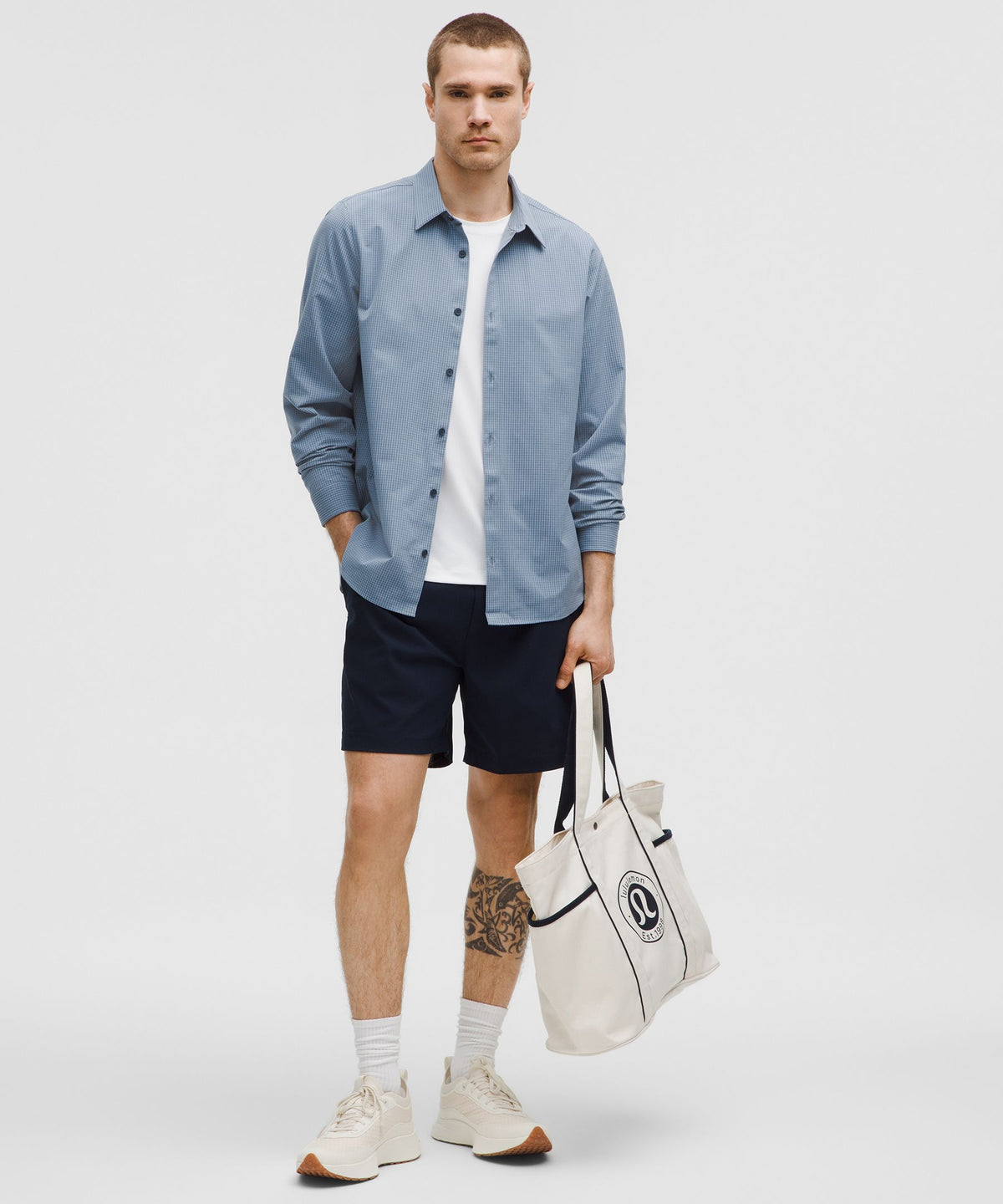 Gingham Check Washed Denim Heathered Club Blue